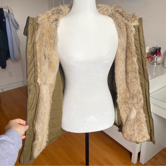 ZARA - Olive Green Faux Fur Lined Parka - Picture 5 of 12